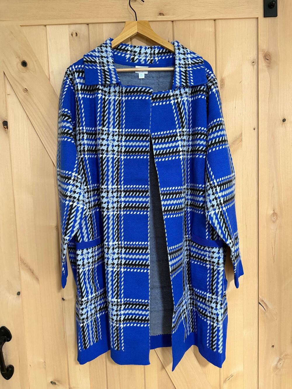 Lularoe | NWT Laura Lapel Open Cardigan Sweater Blue Plaid | Size 2XL (20-22)